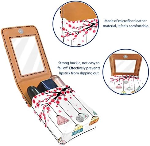 Caixa de batom oryuekan com espelho bolsa de maquiagem portátil fofa bolsa cosmética, flores de ameixa da mola