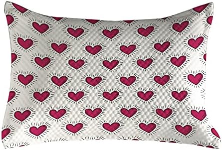 Corações lunaráveis ​​Coberturas de travesseiros acolchoadas, Bating Hearts in Love Themed Pattern in Style