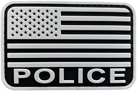 Uuken Police Bandle Patch PVC Borracha preto e branco de 2x3 polegadas com fixador de gancho de volta para chapas