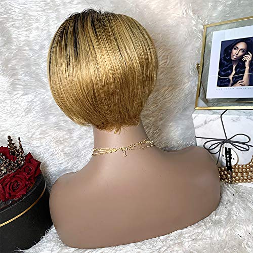 Ombre Blonde Human Human Pixie Cut Wigs para mulheres negras perucas coloridas em camadas curtas com franja Split