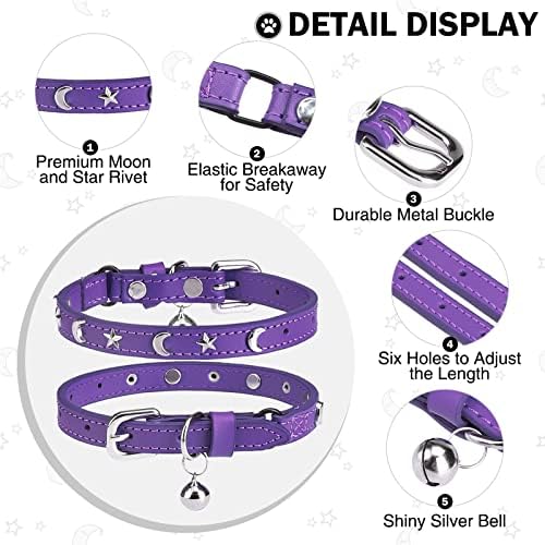 Dillybud Leather Cat Collars for Boy Girl Cats com Bell and Safety Elastic Belt, Star personalizado