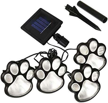Luzes solares de impressão de pata LED, conjunto de 4 cães, gatos, filhotes de jardim de filho
