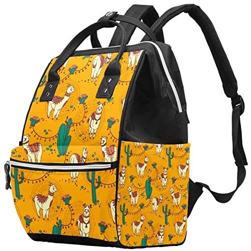 Sacos de fraldas amarelos de alpaca cacto de desenho animado lhama bolsas de bolsa de mochila de
