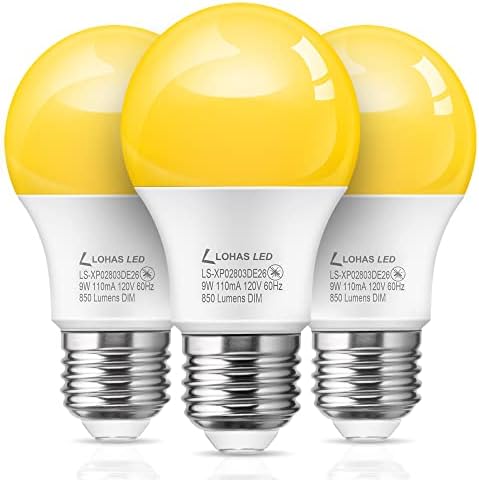 Lâmpada de lâmpada amarela LED Lohas A19, lâmpada de inseto de 60watt LED 9W, 2000k, base E26, lâmpadas