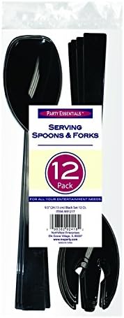 Party Essentials Plastic Plastic Serving Forks and Spoons, 9,5 polegadas, preto, conjunto de 6