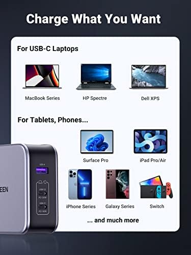 Ugreen 140W USB C carregador, Mac Book Pro Carregador dobrável Nexode PD3.1 PPS 3-porta Fast GaN Laptop