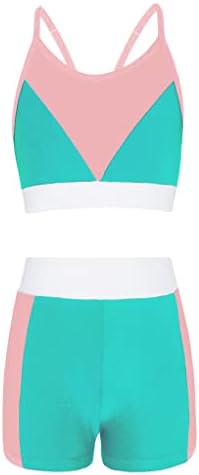 TTAO 2 peças Garotas de verão Tops de colete com shorts Runoto colorido de colorblock Yoga Fitness Athletic Roupas