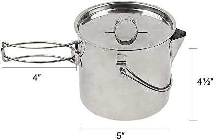 Modo CA Pot de camping em aço inoxidável, 1,4L de fogueira panela painéis de cozinha kit de bagunça