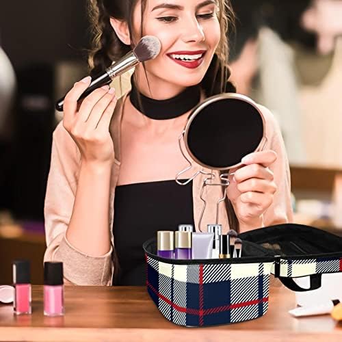 Saco de maquiagem pequeno, organizador cosmético da bolsa com zíper para mulheres e meninas, vintage da xadrez
