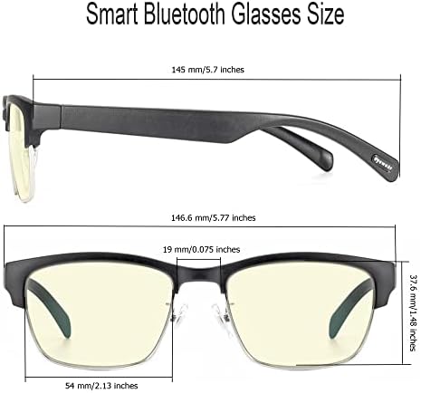 Óculos Bluetooth Meagtlva para homens, óculos inteligentes, óculos de áudio Bluetooth para mulheres, Wake Up Voice Assistant Handfree Music Chamado para todos os dispositivos inteligentes bloqueio de luz