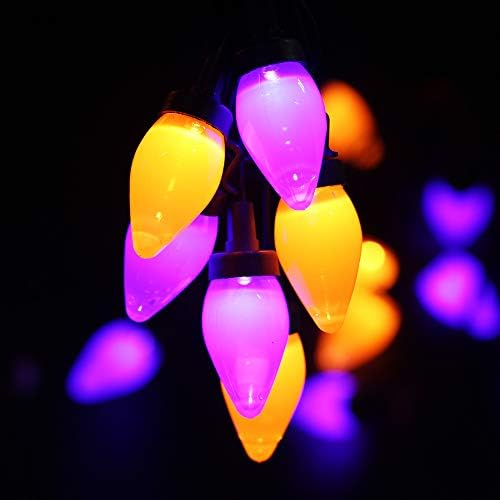 C7 Halloween Strawberry String Lights - 50 LED de 24 pés de luz roxa laranja com plug in - extensível 8 modos
