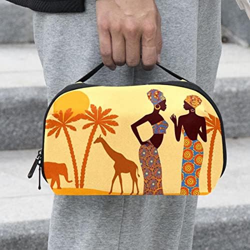 Organizador eletrônico, bolsa de cosméticos, organizador de viagens eletrônicas, bolsa de tecnologia, padrão de girafa africana