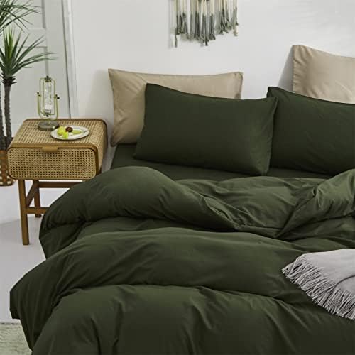 LuxLovery Exército Extrinhador Verde Conjunto de cama Queen Green Conjunto de roupas de cama verde -oliva