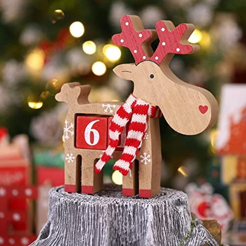 Aboofan Christmas Advent Calendar Wood Deer Calendário Mesa de Natal Ornamentos Diário Calendário Diário para