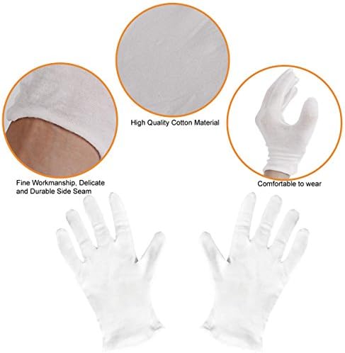 Luvas de algodão branco de chictry brancas elásticas reutilizáveis ​​luvas de etiqueta para hidratação de mão seca spa de mão e jóias de moedas Inspeção de prata 6 pares