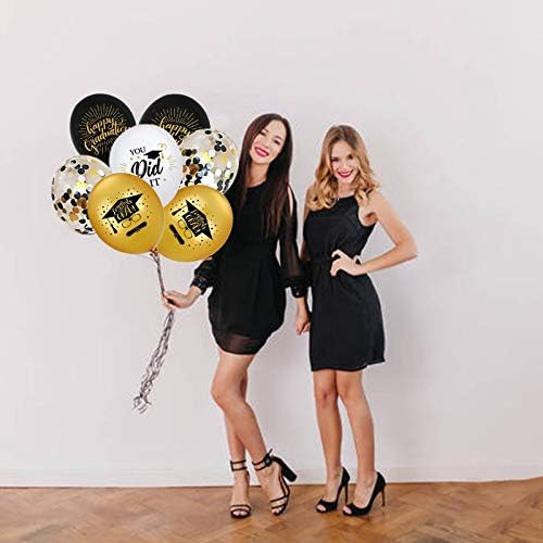 Balões de confete de ouro preto de graduação - tema de graduação de 12 polegadas Balões de látex para decorações