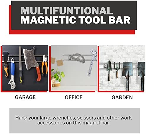 Porta de faca magnética, aço inoxidável, rack de faca magnética com 6 ganchos removíveis, barra de ímã da ferramenta ergonômica e tira de faca com hardware de instalação-qualquer coisa da cozinha