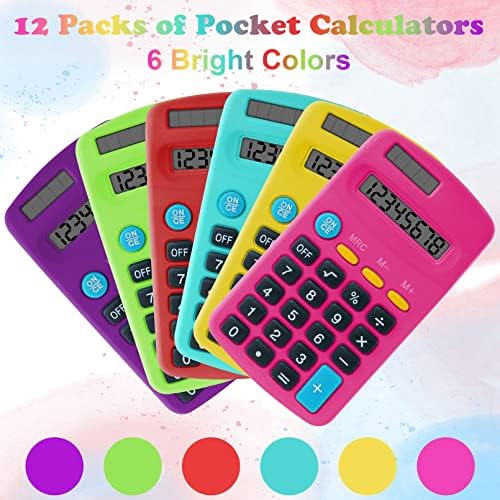 Calculadora de bolso de 12 peças, mini -calculadoras de tamanho de bolso, calculadora de 8 dígitos de exibição de 8 dígitos, calculadoras de desktop de energia solar dupla para estudantes para crianças, escritório em casa