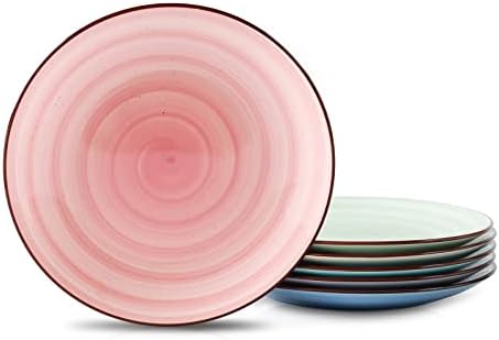 Selamica Ceramic 8 polegadas de jantar, pequenas placas de salada de sobremesa, porcelana servir prato para aperitivo, panquecas, bife, conjunto de 6, cor gradiente