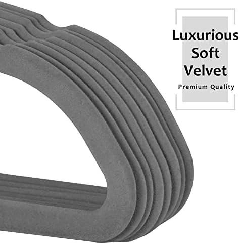 Os cabides de roupas de veludo premium de Vecelo terão de serviço pesado -não deslizamento e economia de espaço com clipes de 6 dedos e rack de gravata excelente para homens e mulheres, cinza