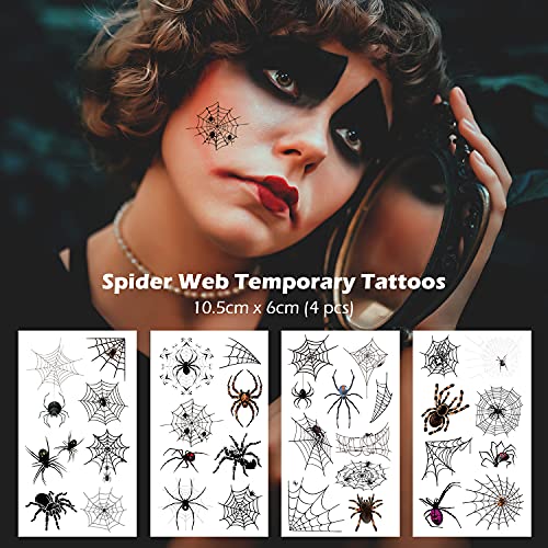 Spider Web Eye Face Tattoos temporário Mulheres Girls Halloween 3D Viúva preta Viúva Negra de Cabra Realista Viúva