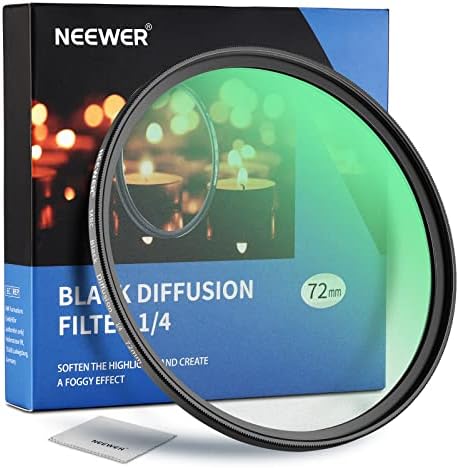 Neewer 72mm difusão preta 1/4 filtro névoa de sonho de efeito cinematográfico filtro Ultra Slim repelente de água resistente a vidro óptico HD, 30 camadas Nano revestimentos para fotografia de vídeo/vlog/retrato