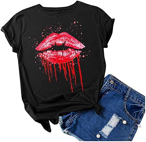 Top Tee for Womens Fall Summer Summer Sleeve Rouve Crewneck Graphic Loose Fit Relaxed Fit Tam camiseta H6 H6