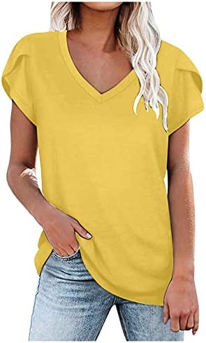 Camisa de manga curta do pescoço feminina Camisa de manga curta Casual Summer ao ar livre Sólido blusa
