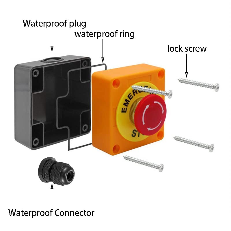 Laisomeke interruptor de botão de parada de emergência à prova d'água, IP65 Red Sign Rushroom Stop Push Butchet