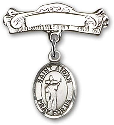 Rosgo do bebê de obsessão por jóias com St. Aidan de Lindesfarne Charme e Pin Arched Polded Badge |