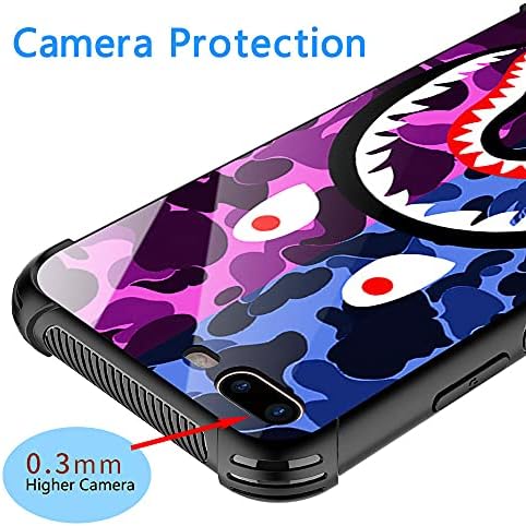 DJSOK Compatível com o iPhone SE 2022/SE 2020 Case, Purple Blue Shark Face Camo iPhone 8 Caso com 4 cantos Proteção