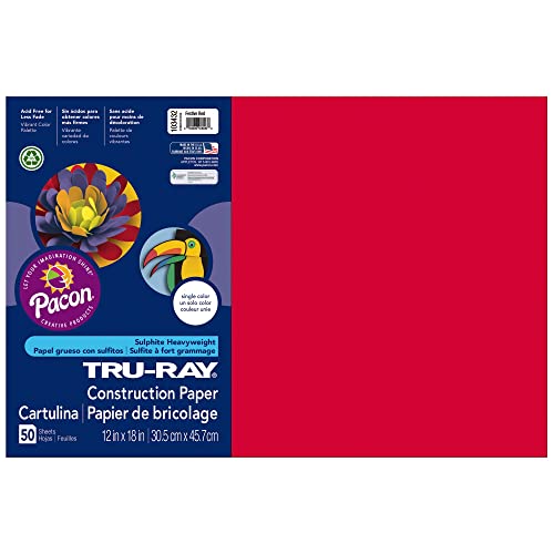 Papel de construção de pesos pesados ​​do Pacon Tru-Ray, vermelho festivo, 12 x 18, 50 folhas e papel de construção de raio tru, rosa chocante, 9 x 12, 50 folhas