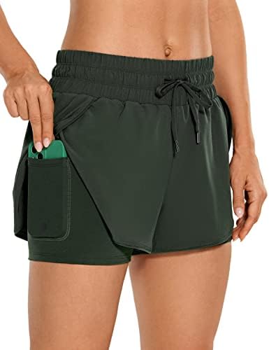 Crz Yoga Women's High Wisty Workout Shorts com Liner 3 '' - 2 em 1 Athletic Sport Tennis Gym Shorts Pocket Pocket Pocket