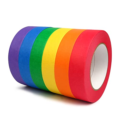 Fita adesiva colorida, 6 rolos pintores fita 1 x 55yd, fita artesanal colorida, fita de rotulagem de arco -íris para artesanato de artes DIY, fita de papel decorativa para crianças