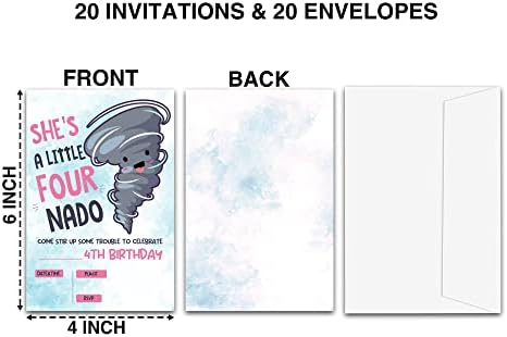 Cartões de convite de aniversário de 4º aniversário - Convites de aniversário para meninas de 20