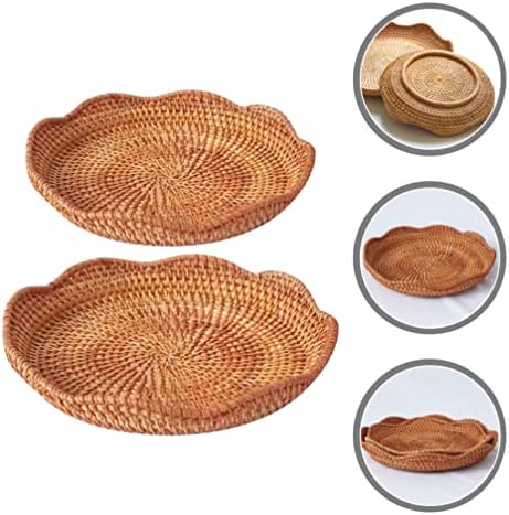 IPETBOOM Wicker Bread Best Basket 2pcs Rattan tecido de cesta de frutas Willow Alimentos Bandejas de artesanato