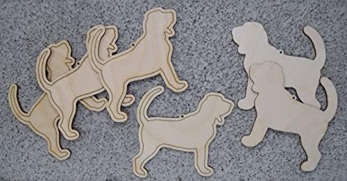 Conjunto de 6 formato de ornamento de cão de madeira inacabado de cão de caça a laser - Feito nos EUA - 4 polegadas