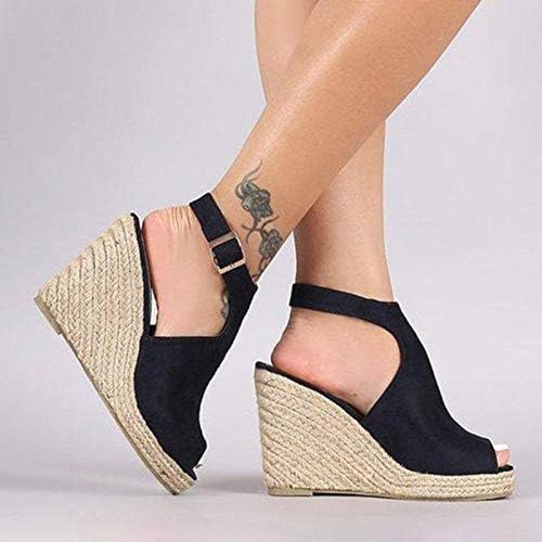 Sandálias de cunha aunimeifly para mulheres com padrão de fivela floral tornozelo de tornozelo aberto