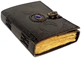 Jornal Celtic Leather Grimoire With Stone Black Black Lua Tripla Blank Spell Witch Leather Livro
