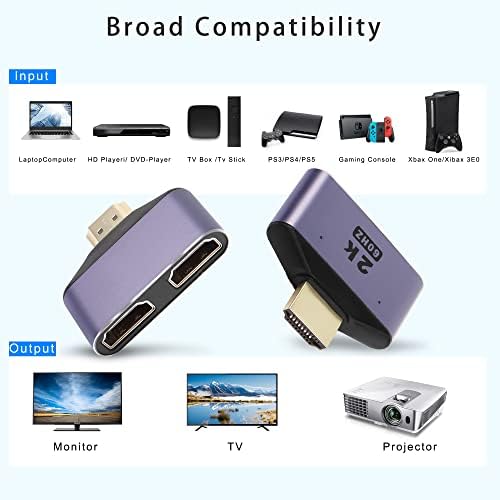Qianrenon hdmi 1 em 2 out splitter adaptador 2k@60Hz HDMI 2 em 1 HD Exibir seletor bidirecional HDMI 1 masculino a 2 conector feminino, com luz LED,