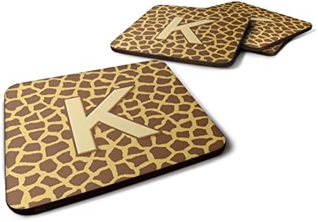 Tesouros de Caroline CJ1025 -KFC Conjunto de 4 Monogram - Coasters de espuma de girafa letra inicial K, 3 1/2 x 3 1/2, multicolor
