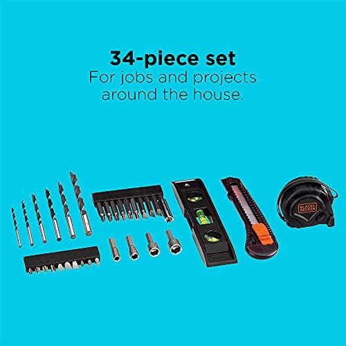 Black+Decker 20V Max Drill & Home Tool Kit, 34 peças, laranja