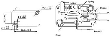 1 x XV-15-F10 Micro interruptor em miniatura 15A Appliance do tipo V do tipo