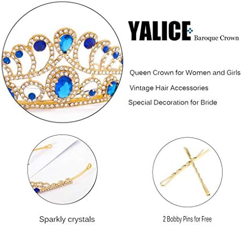 Yalice Bride Crystal Wedding Crown e Tiara Gold Princesa Queen Acessórios para Cabelos de Bandeira para Mulheres