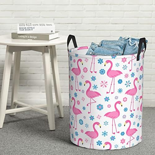 Lavanderia Flamingo cestar cestas de lavanderia dobráveis ​​com alças fáceis de armazenamento redondo