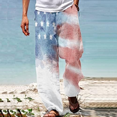 Calças de linho, Dia da Independência Americana Hateral 3D Fashion Creative Casual Casual