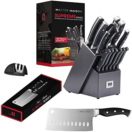 Mestre Maison Cinza Faca de Kitchen Set com bloqueio de faca e cliques de bônus | Facas de aço inoxidável