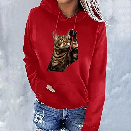 Camisa com capuz de estampa de gato 3D para mulheres fofas fof -out kitty espionando gato gráfico tee retrô