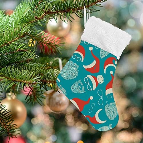 Meias de natal alaza santa chapéus de bigode e óculos clássicos limites clássicos personalizados pequenas decorações de meias para uma decoração de festas de férias em família Conjunto de 4,7,87