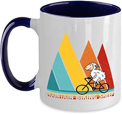 Funny-Vintage-Sunset-Mountain-Biking-Sheep Two Tone Navy e Caneca de Café Branco